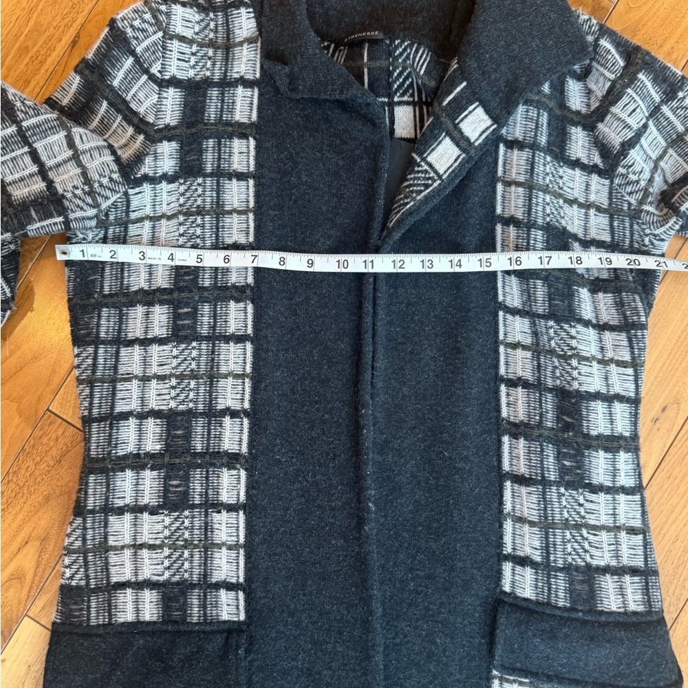 STRENESSE Black and White and olive and grey Checkered sweater coat - Picture 12 of 13